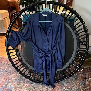Natori Blue Satin Blouse